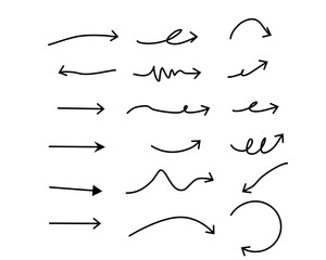 set of hand drawn black arrows isolated on white background. vector illustration.