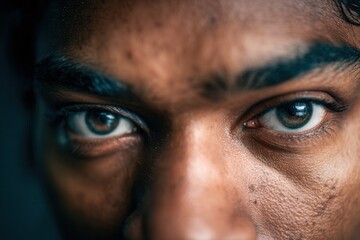 Naklejka premium Closeup of eyes half in shadow, symbolizing introspection and the search for meaning.