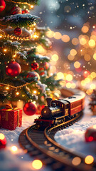christmas tree decorations with toy train