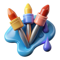3d art brushes with paint splatter isolated on transparent background