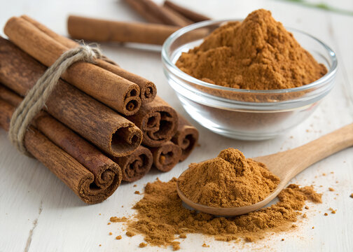 Fresh cinnamon sticks and powder