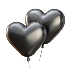 3d metallic heart balloons isolated on transparent background