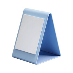 3d blue table sign holder with white insert isolated on transparent background