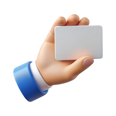 3d hand holding blank white card isolated on transparent background