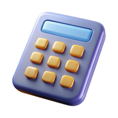 3d calculator with blue display and yellow buttons isolated on transparent background