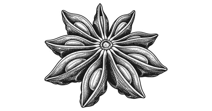 star anise black and white drawing clip art preview
