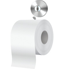 White Toilet Paper Roll With Chrome Holder Against Transparent Background