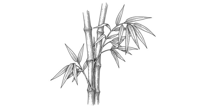 Detailed bamboo plant sketch with leaves
