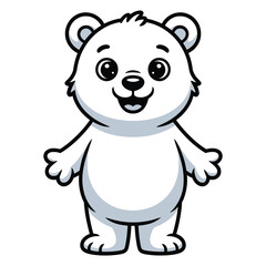 Fototapeta premium Adorable cartoon polar bear, standing upright with a friendly smile, ideal for childrens books and winterthemed designs