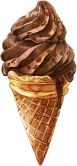 Chocolate Ice Cream Cone Illustration in Realistic Style