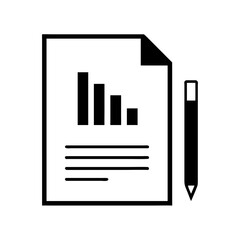 Business Report Document Icon with Bar Chart and Pencil Vector