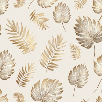 Elegant gold leaf pattern on soft cream background creating a modern, stylish decor element for various design projects