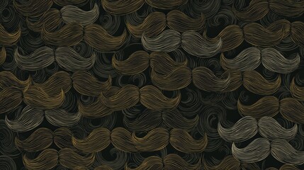 A creative pattern featuring numerous stylized mustaches against a swirling background, showcasing artistic design and texture.