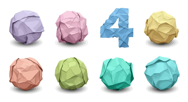 Artistic arrangement of crumpled paper balls in various colors including number 4