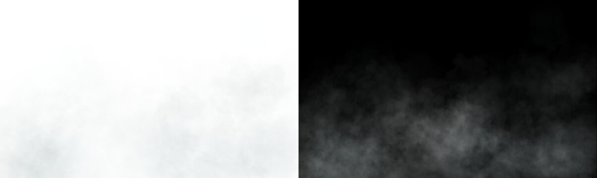 White transparent smoke on white and black backgrounds with soft diffusion and contrast for atmospheric visual compositions