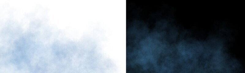 Blue smoke or mist with soft diffusion and gradient transparency on isolated background for atmospheric compositions