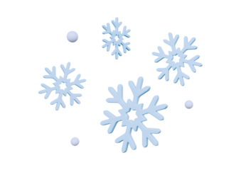 Snowflakes and snowballs isolated on transparent background, winter season concept