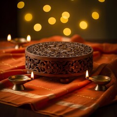 Diwali Celebration: Ornate Box Oil Lamps and Festive Lights.