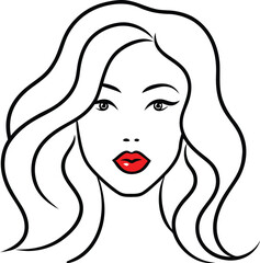 Stylish minimal line drawing of a woman’s face with red lips symbolizing elegance, fashion, beauty, and feminine charm