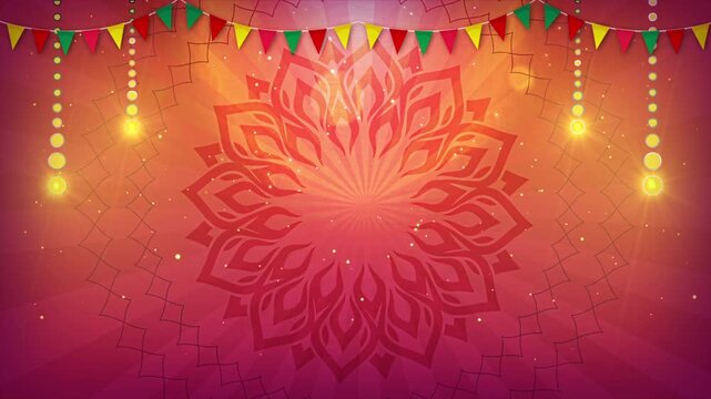 Vibrant Cultural Event Backdrop with Bunting and Lamps