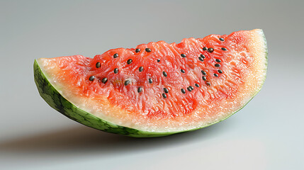 A close up view of a slice of watermelon with black seeds inside