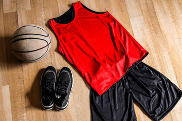 Get Ready to Dominate Court With Vibrant Red Basketball Jersey and Sleek Black Shorts