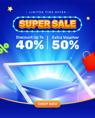 Super sale discount promotion offer with text effect template design