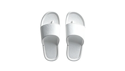 Two white flip-flops, seen from above, on a black backdrop