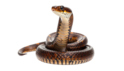 Coiled snake, upright posture, scales glistening
