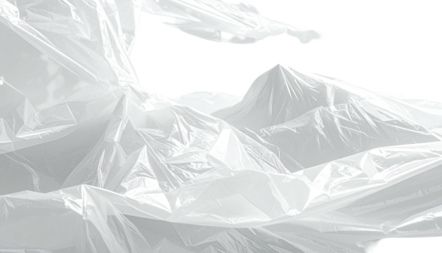 Crumpled, transparent plastic sheets on black backround, abstract