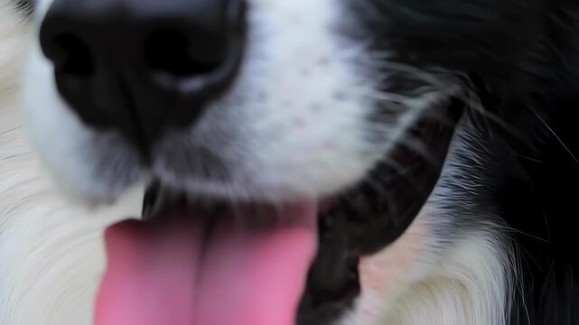 Close up of a happy border collie dog panting with its pink tongue out.