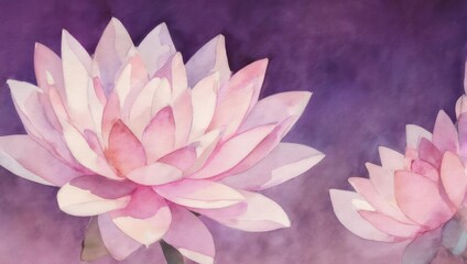 Watercolor Lotus Flowers Blooming in Soft Pink and Purple Hues.