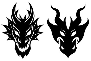 Dragon mask and flame silhouette vector illustration isolated on white background