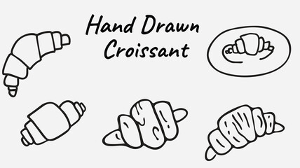 Hand-drawn vector croissant doodle illustration. French pastry sketch, bakery icon, black line art, food graphic element for cafe menu, breakfast design, packaging, and artisanal label.