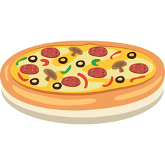 Whole Pepperoni Pizza With Mushrooms Olives And Bell Peppers Toppings Isolated On White Background Realistic Style