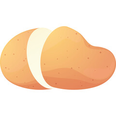 Whole Potato Cut in Half Revealing Creamy White Interior on Transparent Background Simple Food Illustration