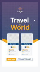 Travel agency social media story design template for vacation, holiday, and tourism promotion