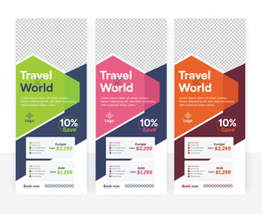 Professional roll-up banner for travel business, tourism, and holiday service promotion