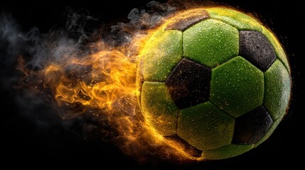 Fototapeta premium Flaming Soccer Ball in Motion with Smoke and Fire Effects