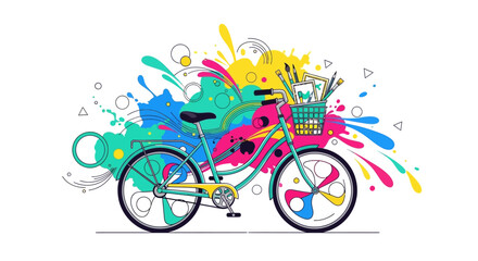 Fototapeta premium Whimsical journey on two wheels, a creative escape bursting with vibrant colors and artistic
