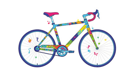 Obraz premium Vibrantly decorated bicycle artwork with a whimsical and playful design aesthetic bike