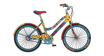 Fototapeta premium Stylized vintage bicycle illustration featuring vibrant patterns and artistic flair, designed with