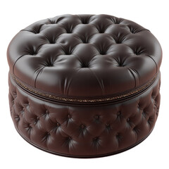 Obraz premium Brown tufted leather ottoman pouf with zipper isolated on Transparent Background
