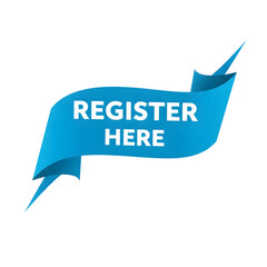 Blue Ribbon Banner With Text Register Here On Black Background registration sign up isolated on a transparent background