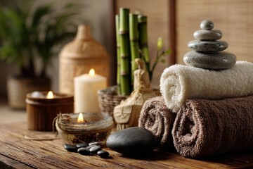 Relaxing spa treatment setting with natural elements and soothing decor for ultimate relaxation experience