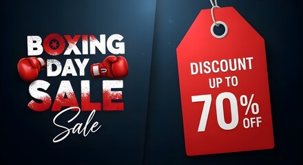 Boxing day sale poster with discount tag and boxing gloves design