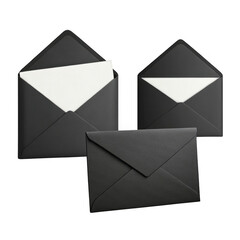 3d black envelopes with white inserts isolated on transparent background