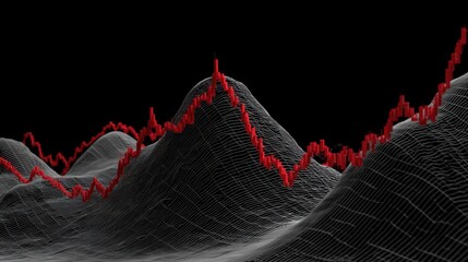 Abstract Visualization of Digital Stock Market Trends with Red and Black Color Scheme