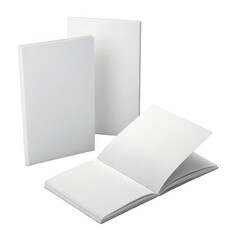 3d blank white booklets and brochures isolated on transparent background