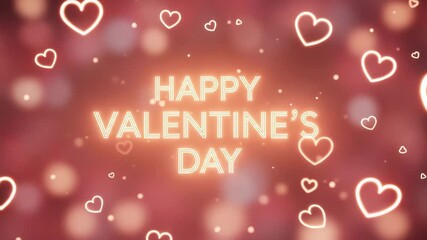 Happy valentines day greeting card with glowing hearts and text on blurred background - Powered by Adobe